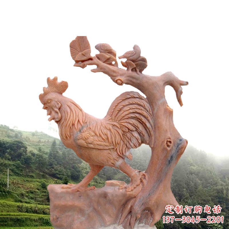 潍坊中领雕塑:酉鸡晚霞红石动物雕塑