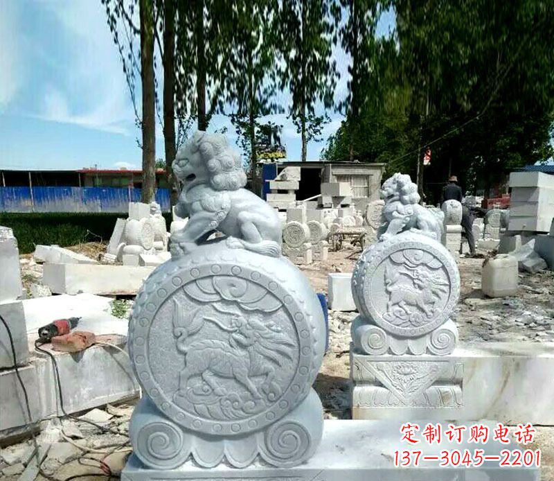 潍坊狮子抱鼓石招财门墩石雕,铸就心愿