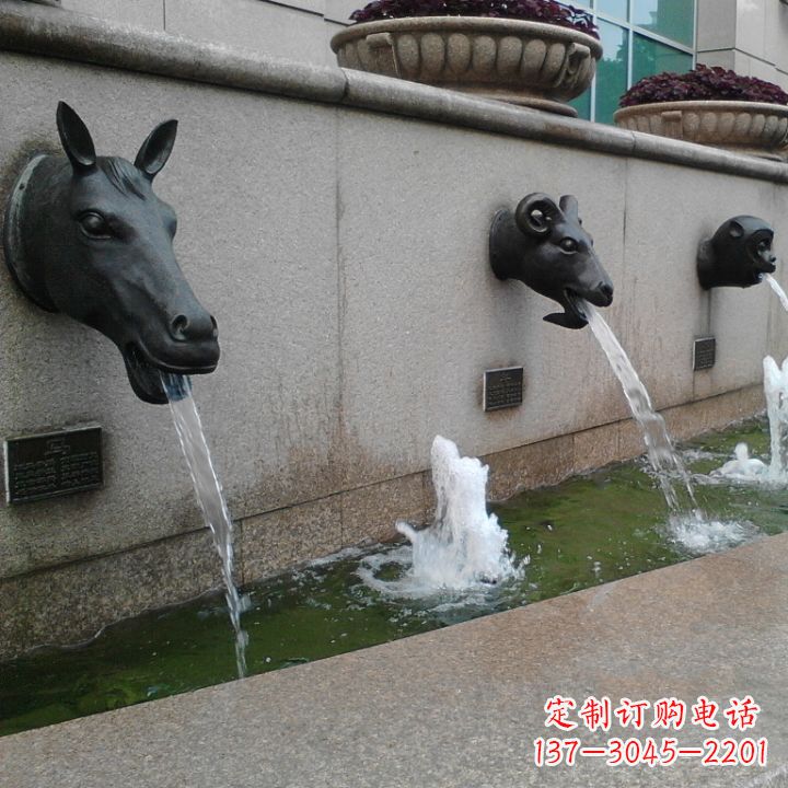 潍坊十二生肖兽首流水水景铜雕