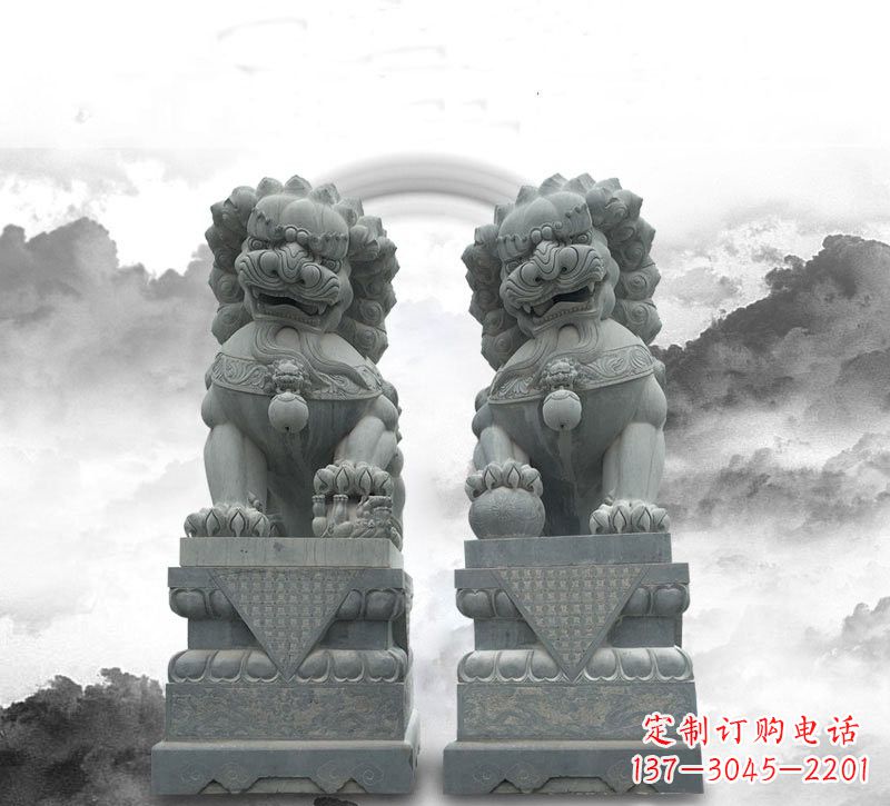 潍坊石雕大理石狮子雕塑——定制精品雕塑