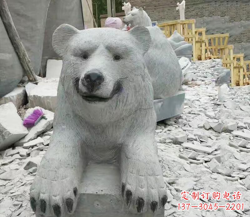 潍坊高端石雕狗熊雕塑,精致细节,完美还原动物真实感