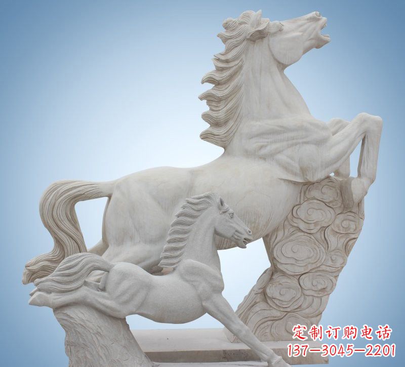 潍坊精致石质母子奔马雕塑