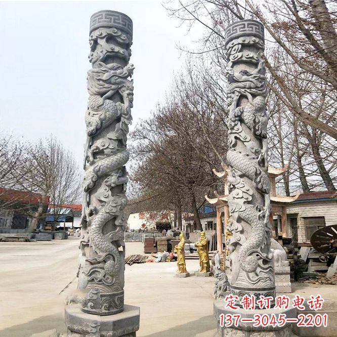 潍坊中领雕塑传统工艺制作精美石雕盘龙柱
