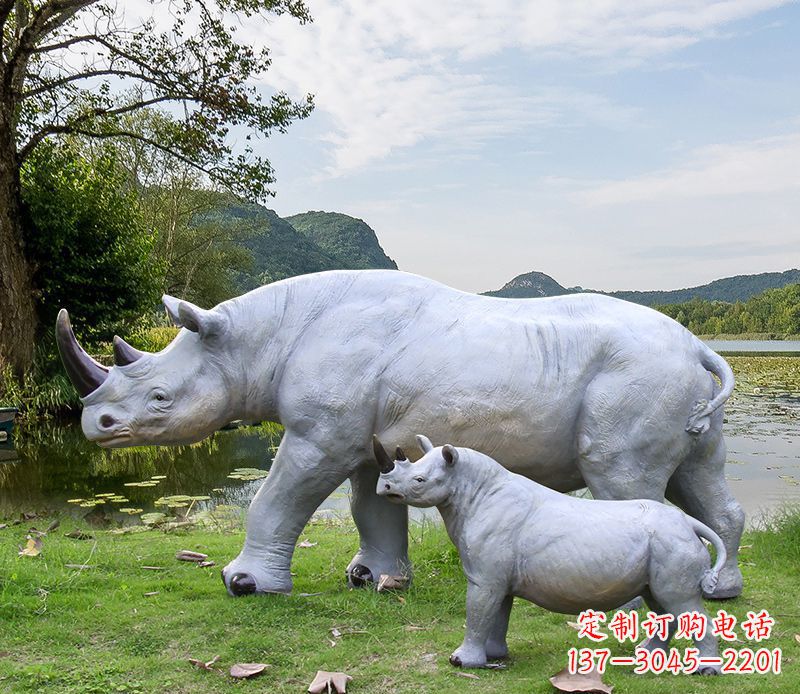 潍坊石雕犀牛母子雕塑