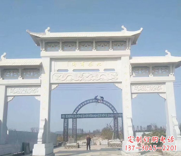 潍坊石牌坊三门牌坊石雕 (4)
