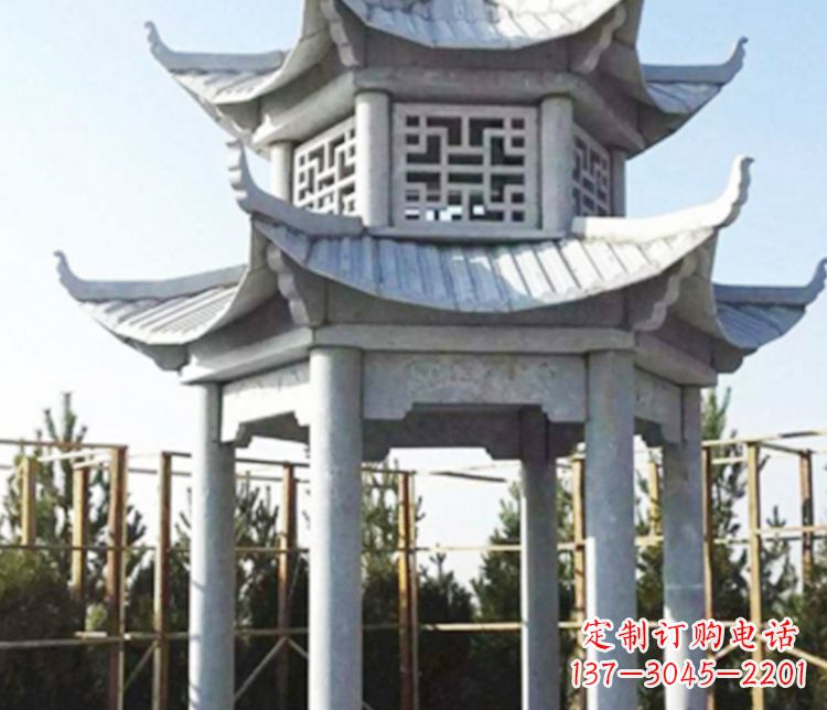 潍坊双层仿古石凉亭石雕_2