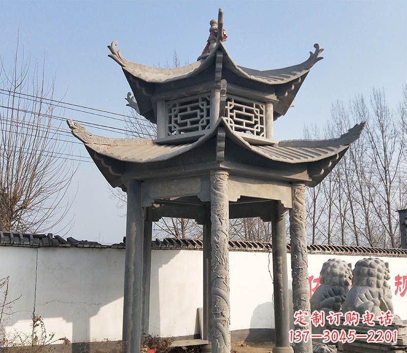 潍坊双层户外凉亭石雕 (2)