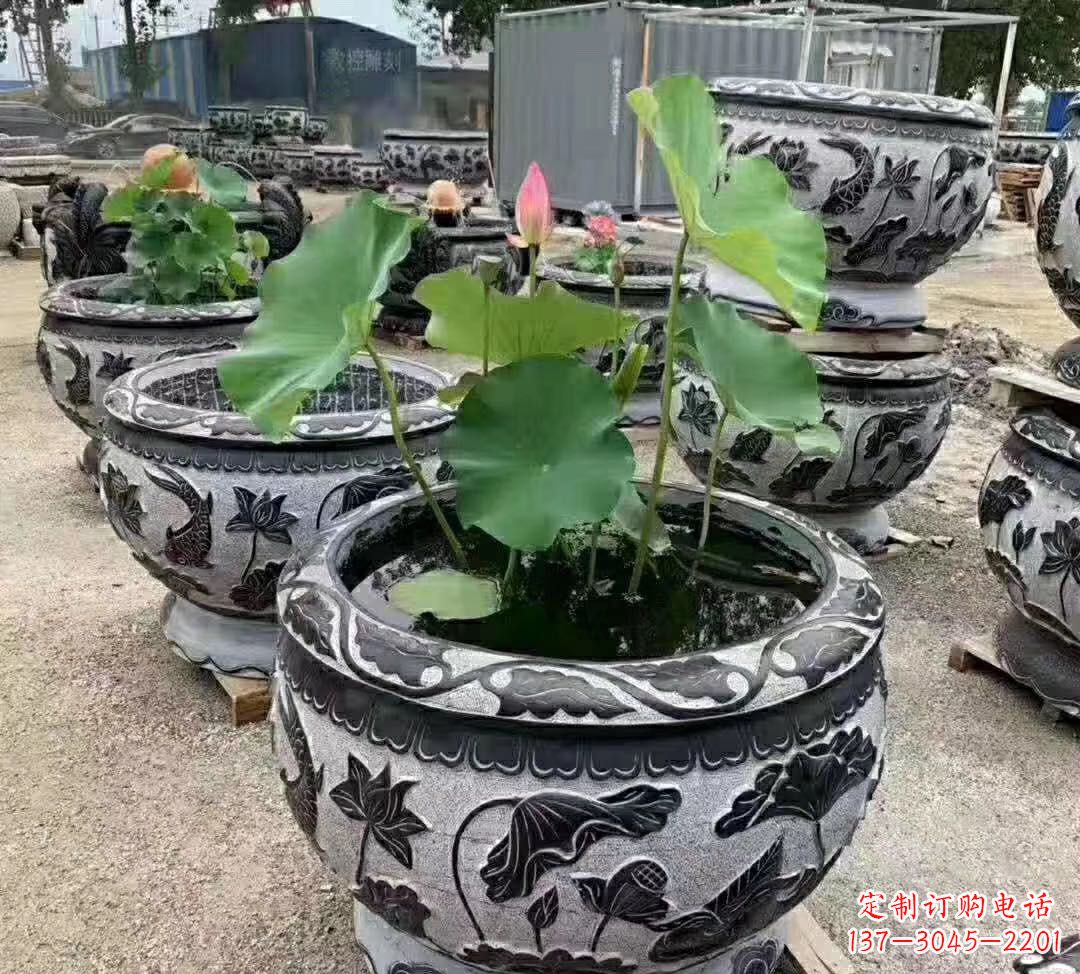 潍坊睡莲石浮雕花盆雕塑公园景观雕塑
