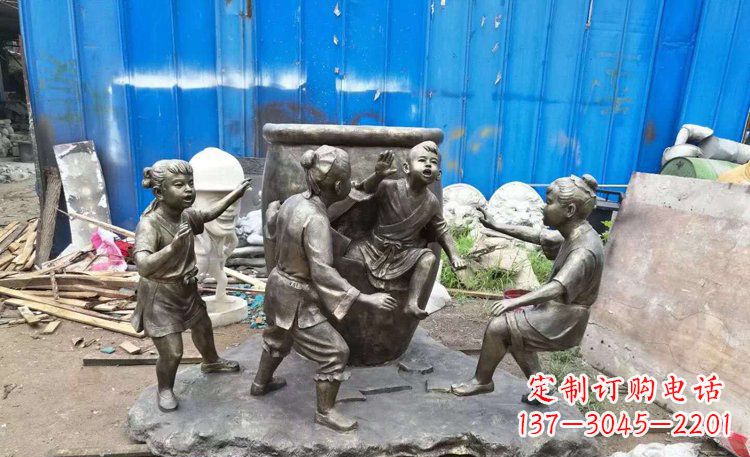 潍坊司马光砸缸铜雕 (2)