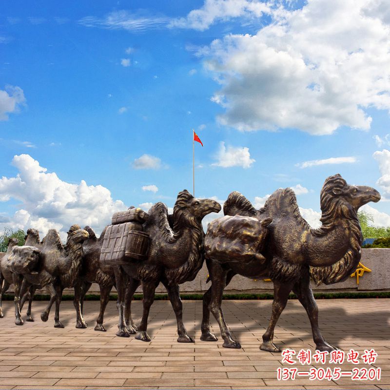 潍坊丝绸之路骆驼队仿铜景观雕塑