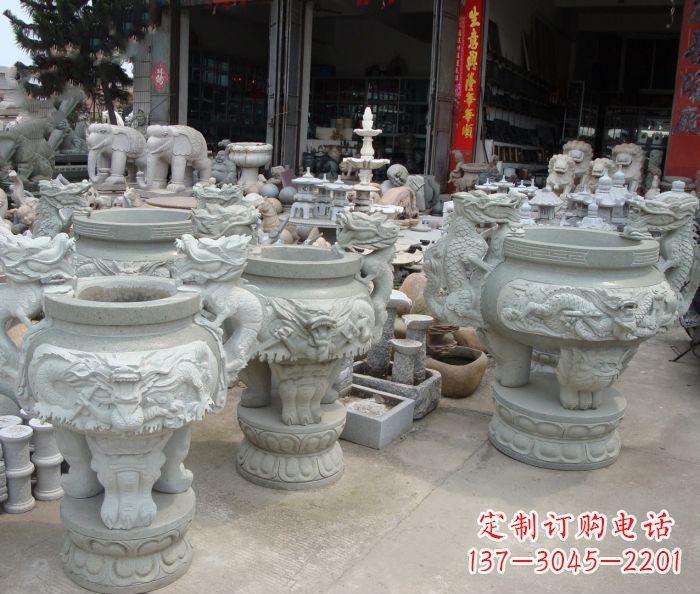 潍坊寺庙景观龙头石雕水缸