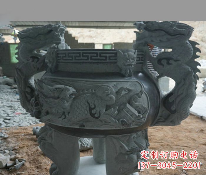 潍坊寺庙景观青石龙头香炉石雕