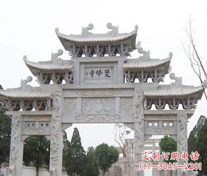 潍坊寺庙三门牌坊石雕 (2)