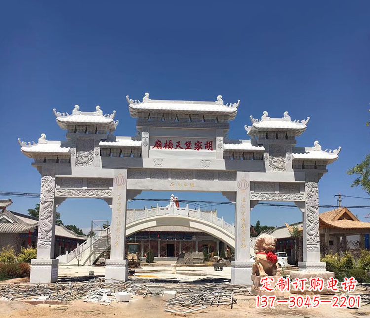 潍坊寺庙三门五楼石牌坊石雕_1
