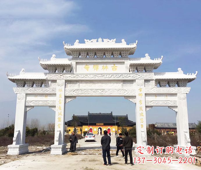 潍坊寺庙三门五楼石牌坊石雕_2