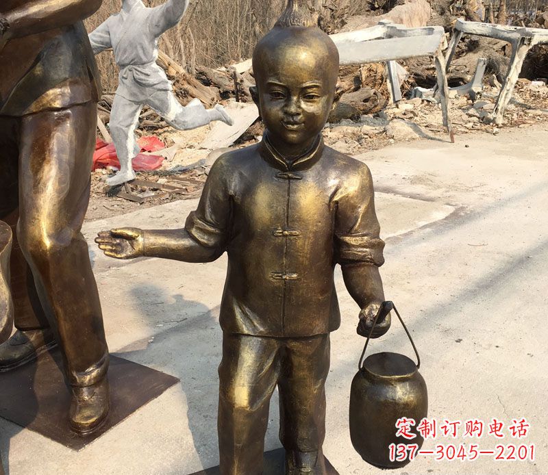 潍坊提灯笼的小男孩铜雕