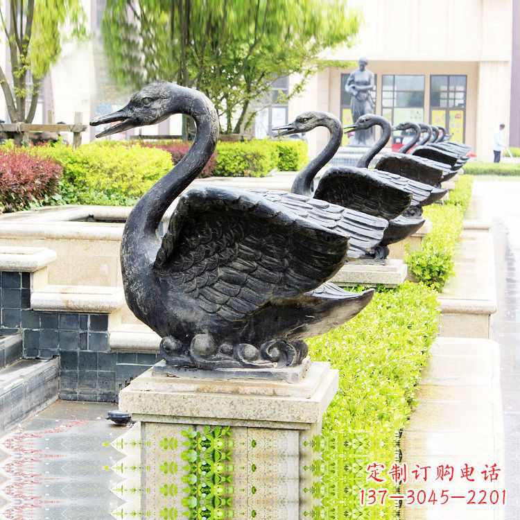 潍坊天鹅铜雕喷水喷泉-纯铜铸造公园水渠水景动物雕塑