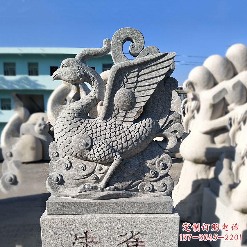潍坊天之四灵之朱雀神鸟砂岩石雕塑