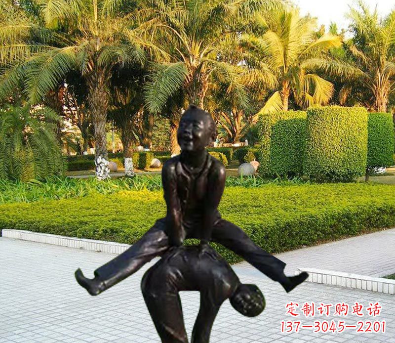 潍坊跳山羊的儿童铜雕