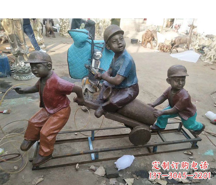 潍坊铜雕彩绘庭院玩耍儿童雕塑