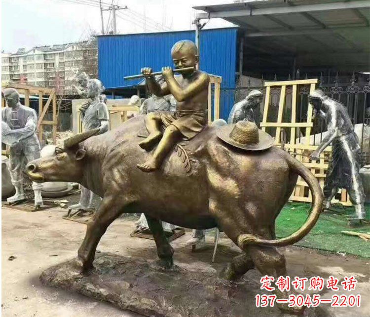 潍坊铜雕户外牧童骑牛雕塑摆件