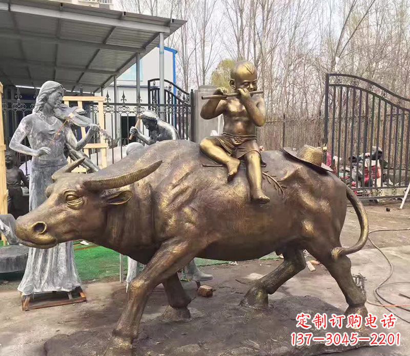 潍坊铜雕户外牧童骑牛