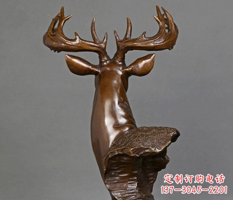 潍坊铜雕吉祥招财鹿头雕塑摆件