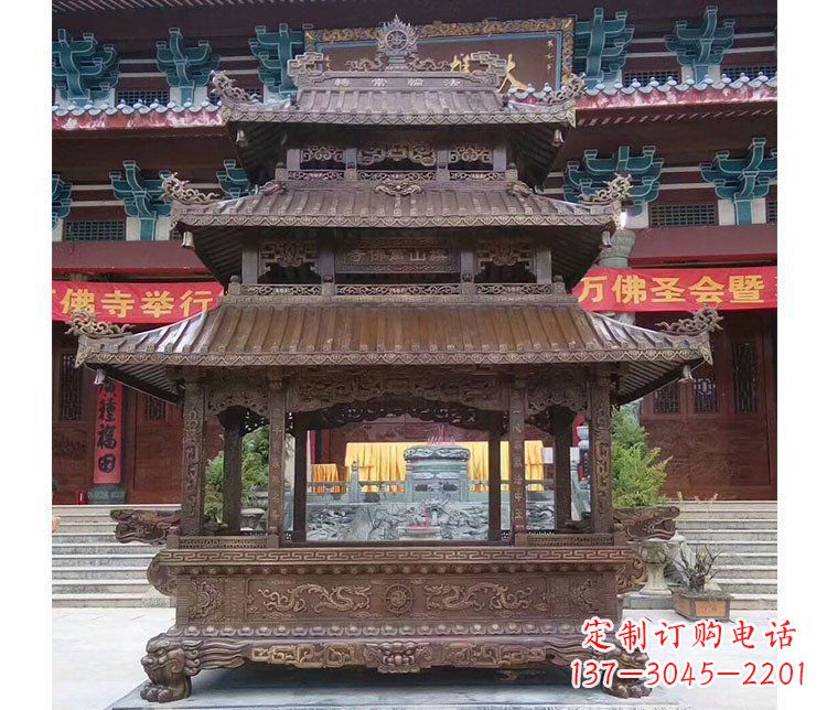 潍坊铜雕寺庙佛光普照香炉雕塑摆件 (2)