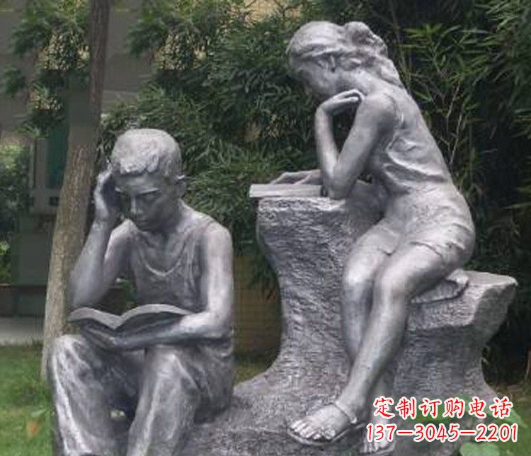 潍坊铜雕校园读书学生摆件