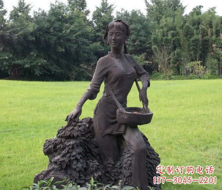 潍坊铜雕园林采茶女孩人物雕塑