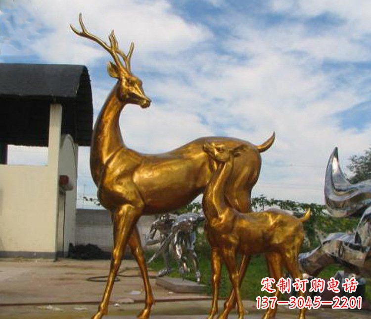 潍坊铜雕园林动物母子鹿雕塑