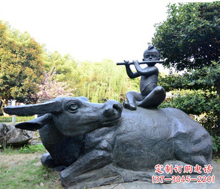 潍坊铜雕园林牧童骑牛景观摆件