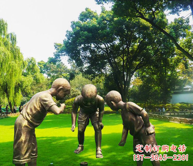潍坊铜雕园林玩陀螺儿童雕塑