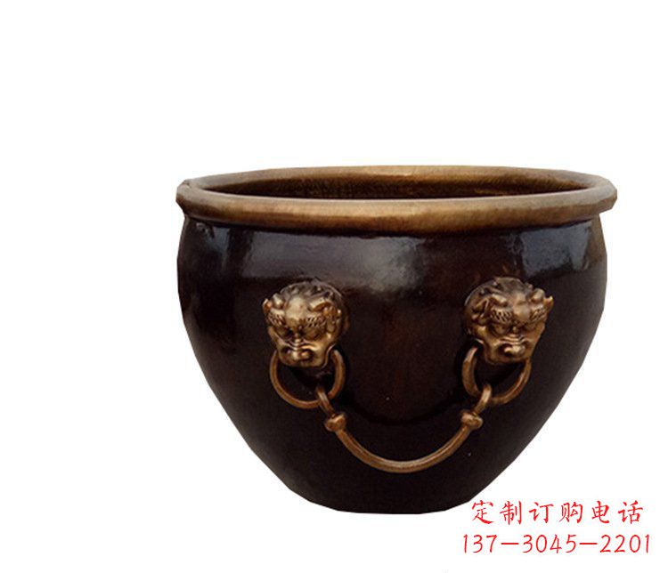 潍坊铜雕圆形荷花水缸雕塑 (4)