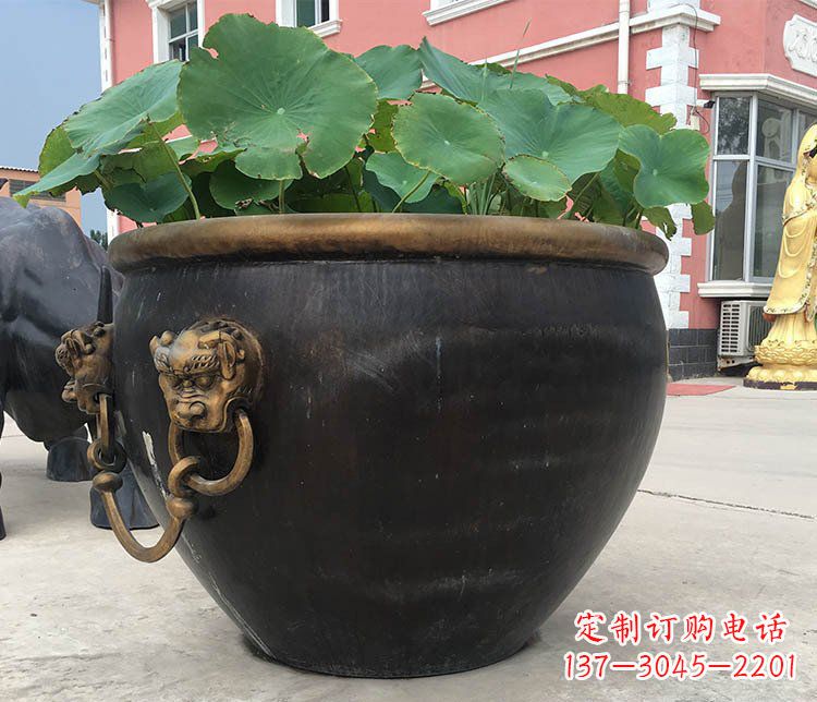 潍坊铜雕圆形荷花水缸雕塑 (3)