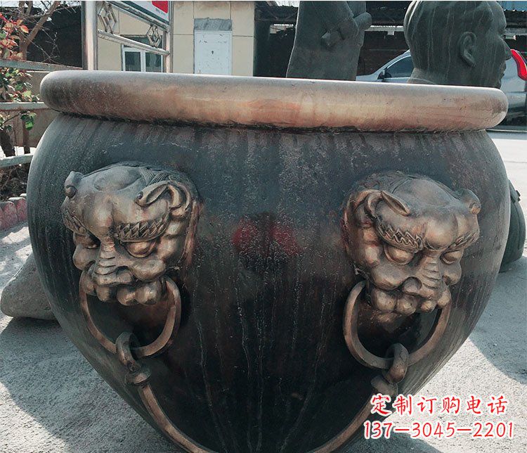 潍坊铜雕圆形荷花水缸雕塑 (6)