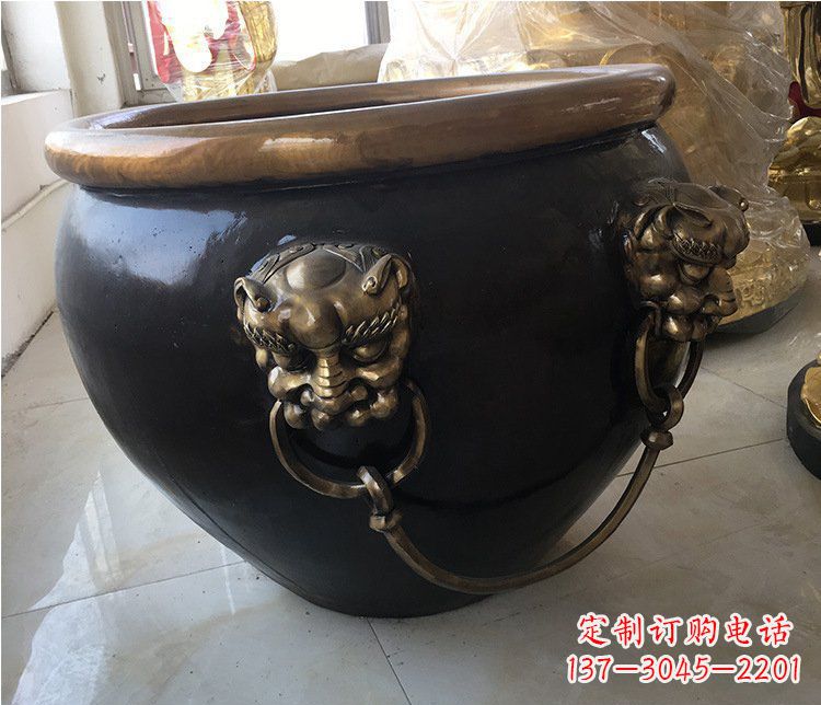潍坊铜雕圆形荷花水缸雕塑 (5)