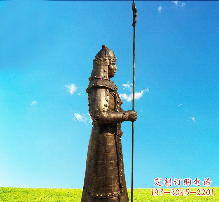 潍坊铜雕战士站岗古代人物雕塑