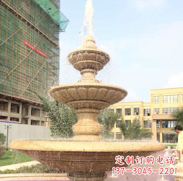 潍坊晚霞红大型多层喷泉石雕