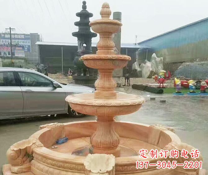 潍坊晚霞红多层大型石雕喷泉 (3)