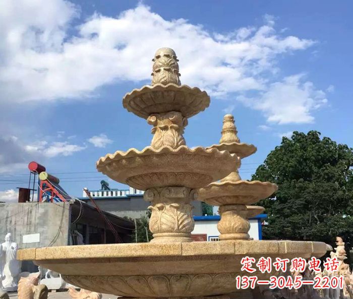 潍坊晚霞红多层喷泉石雕