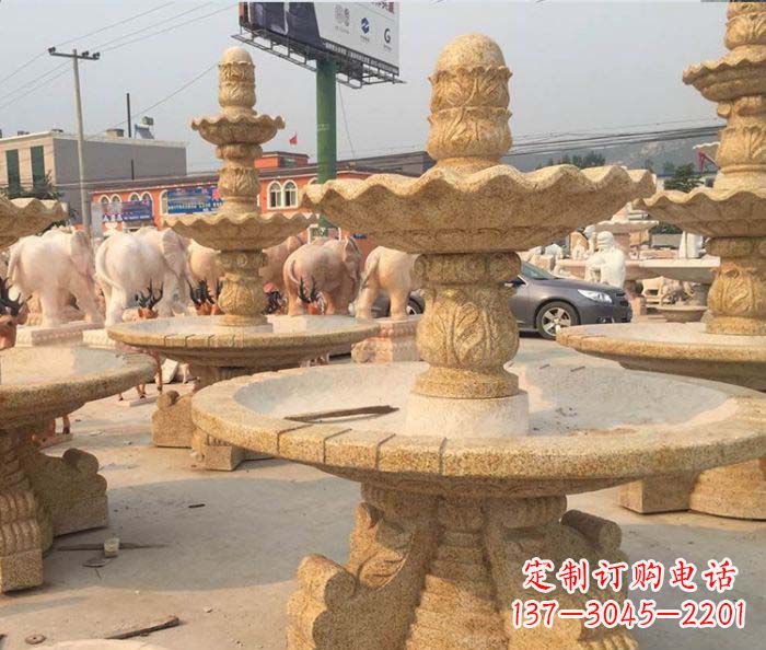潍坊晚霞红多层大型石雕喷泉