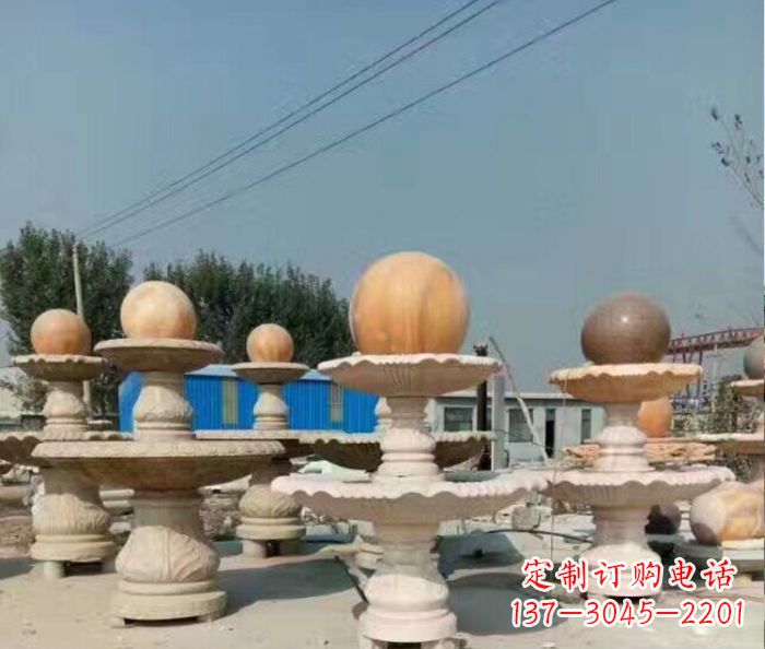 潍坊晚霞红多层风水球喷泉石雕