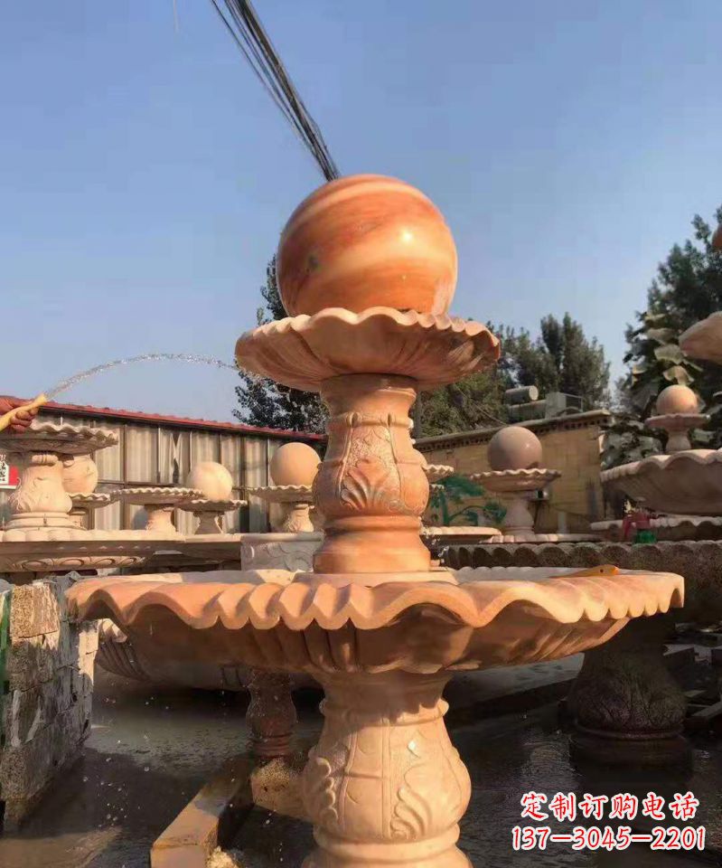 潍坊晚霞红风水球雕塑别墅庭院景观雕塑 