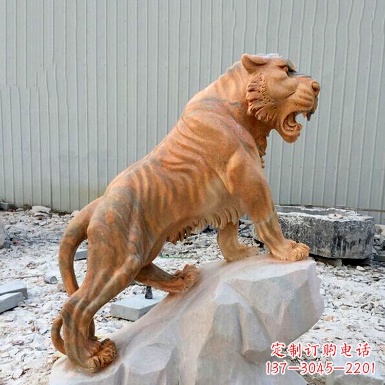 潍坊晚霞红虎啸老虎动物石雕