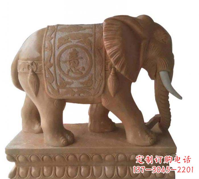 潍坊晚霞红吉祥如意大象石雕 (2)