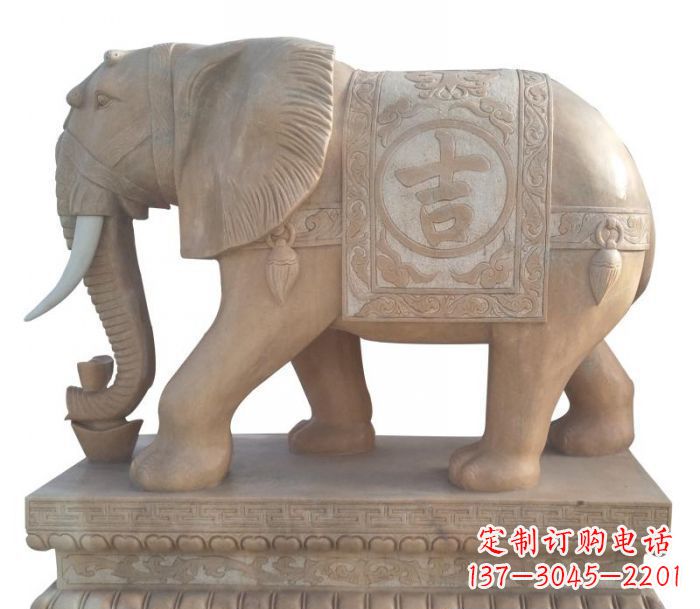 潍坊晚霞红吉祥如意大象石雕 (4)