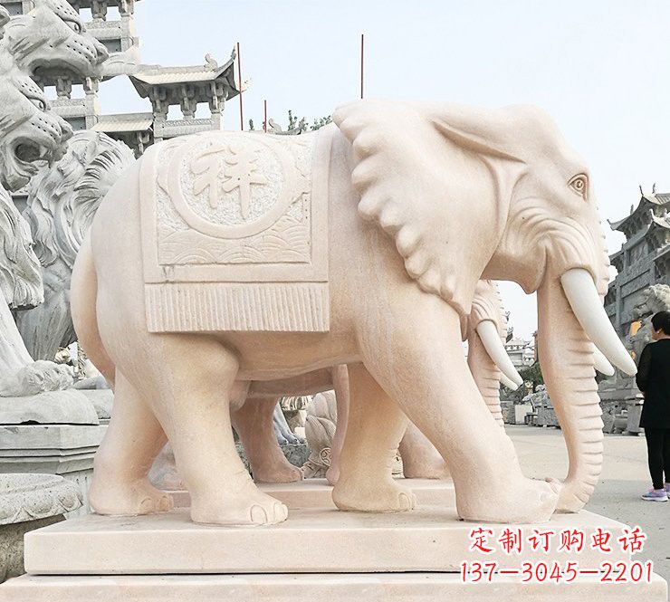 潍坊晚霞红吉祥如意大象石雕
