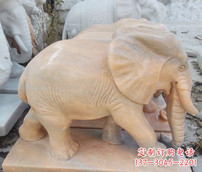 潍坊晚霞红吉祥如意大象石雕 (3)