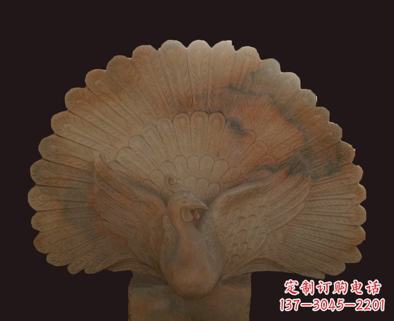 潍坊晚霞红开屏孔雀石雕